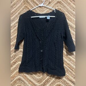 JH Collectibles Vintage Women's Black Crotchet Knit Cardigan, Size L